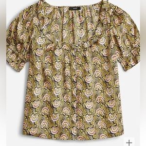 J.Crew Ruffle Satin Scoopneck Top in Dandelion Swirl